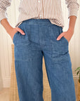 FRANK & EILEEN Madeline Patch Pocket Pull-On Pant Distressed Indigo Wash