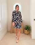 WALKER & WADE Bistro Dress Navy & Taupe Mod