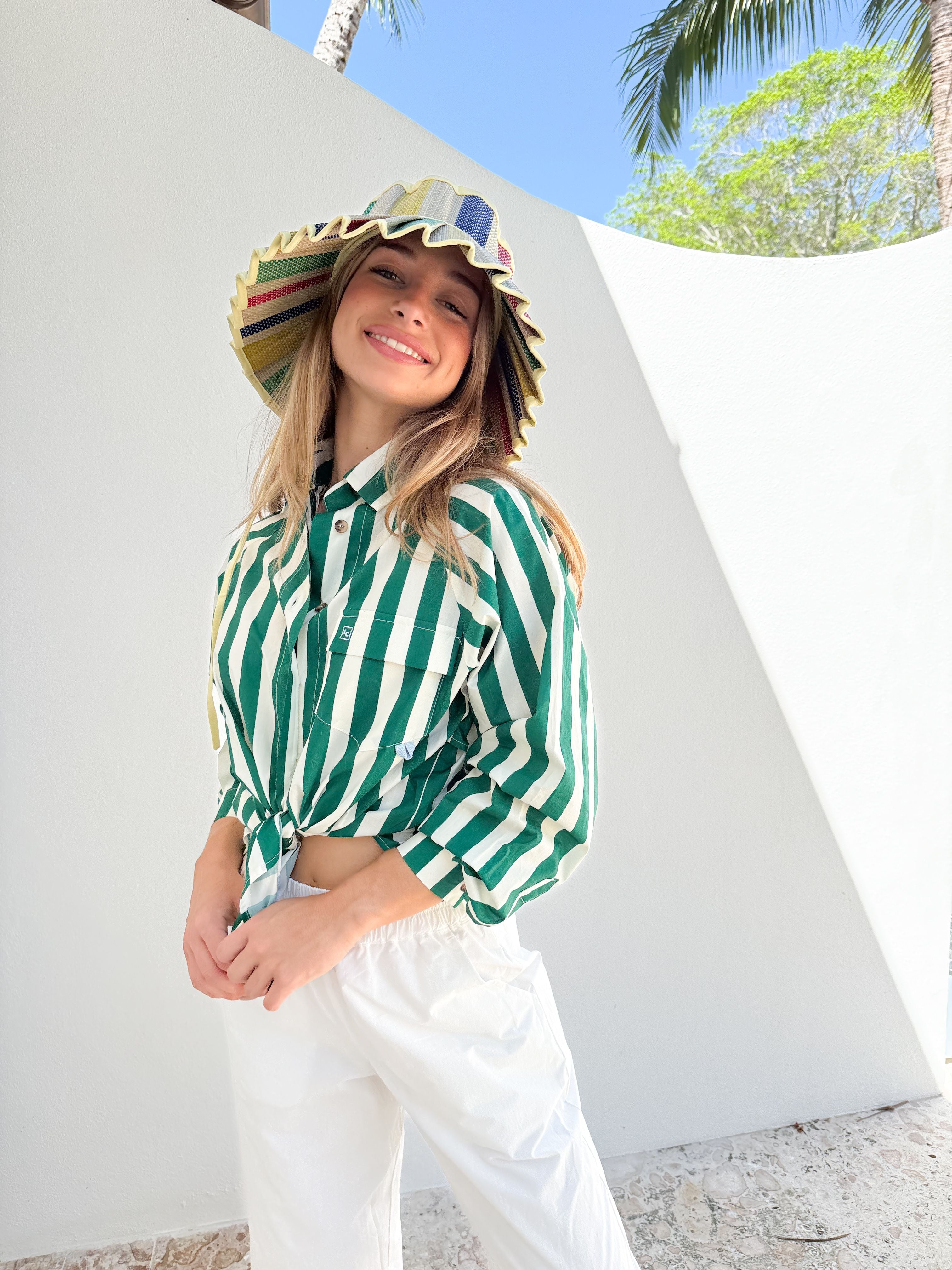 LADY CAPTAIN Captain Shirt Green Cabana Stripe