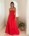 KASIA Cosmos Strapless Smocked Maxi Dress Red