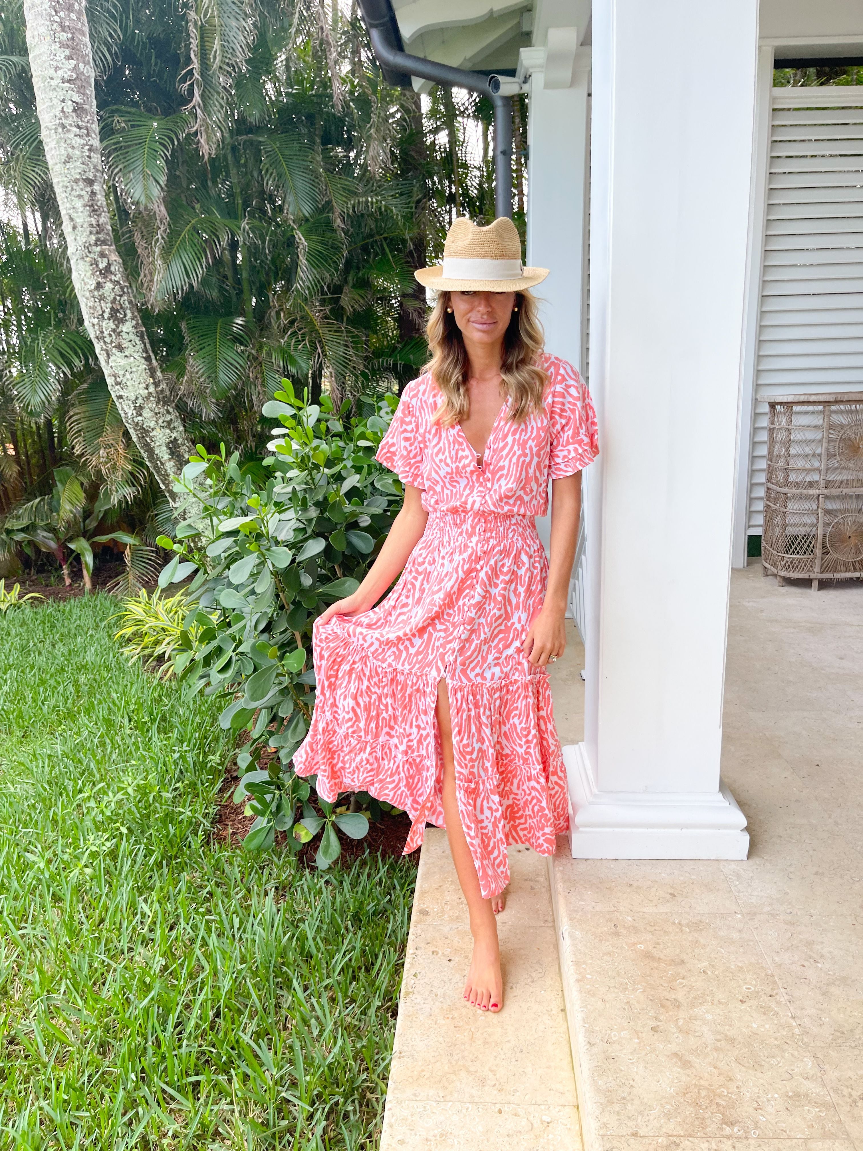 FINAL SALE WALKER & WADE Christina Dress Coral Zebra