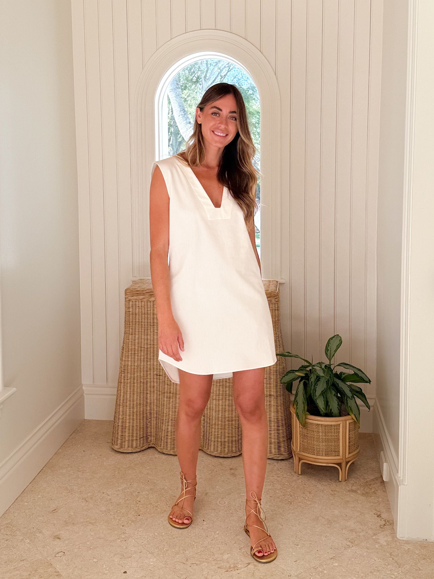 white shift dress White Button Front Shift Dress