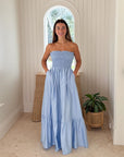 KASIA Cosmos Strapless Smocked Maxi Dress Ciel