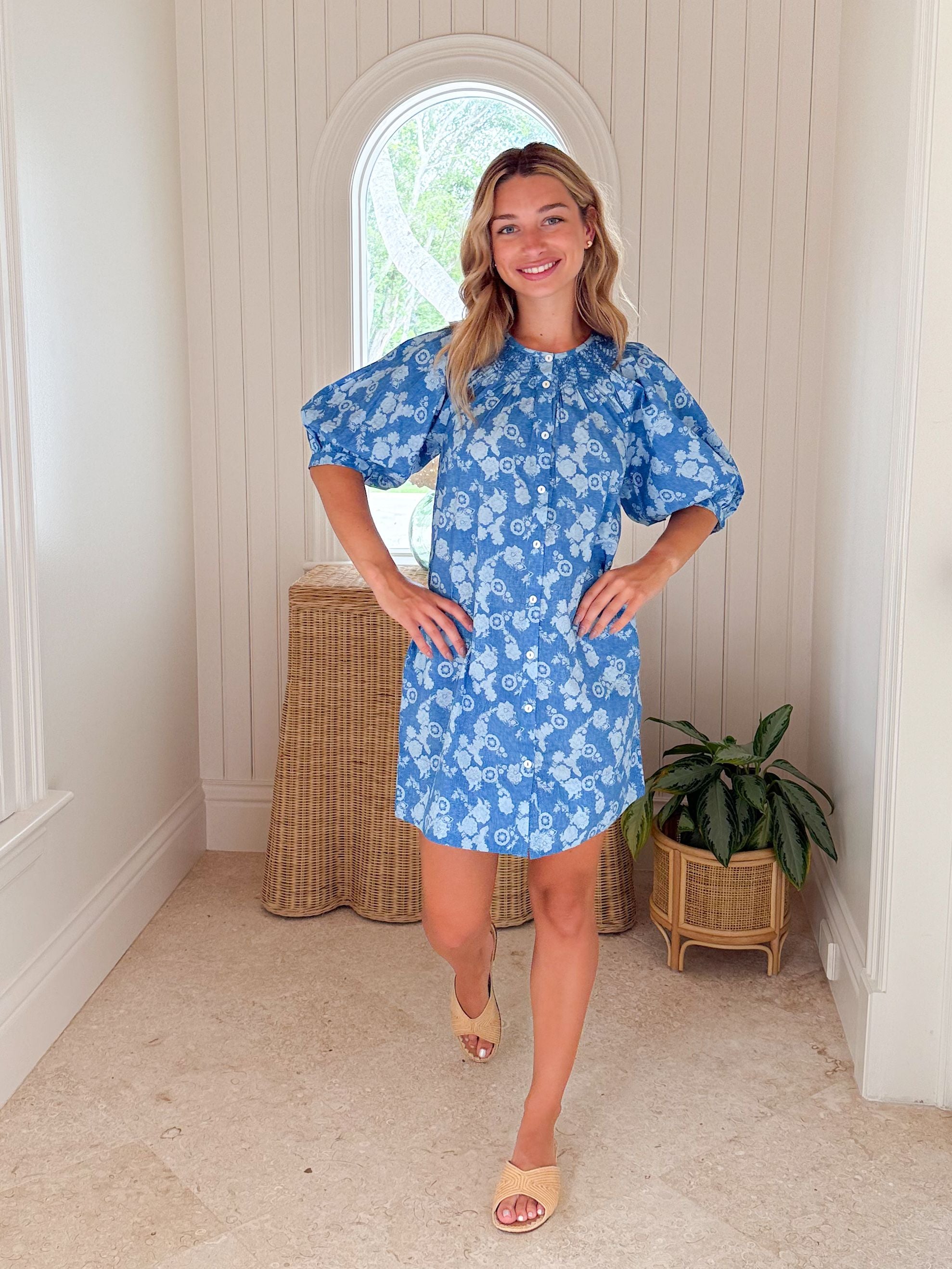 OLIPHANT Embroidered Button Mini Dress Pretoria Navy