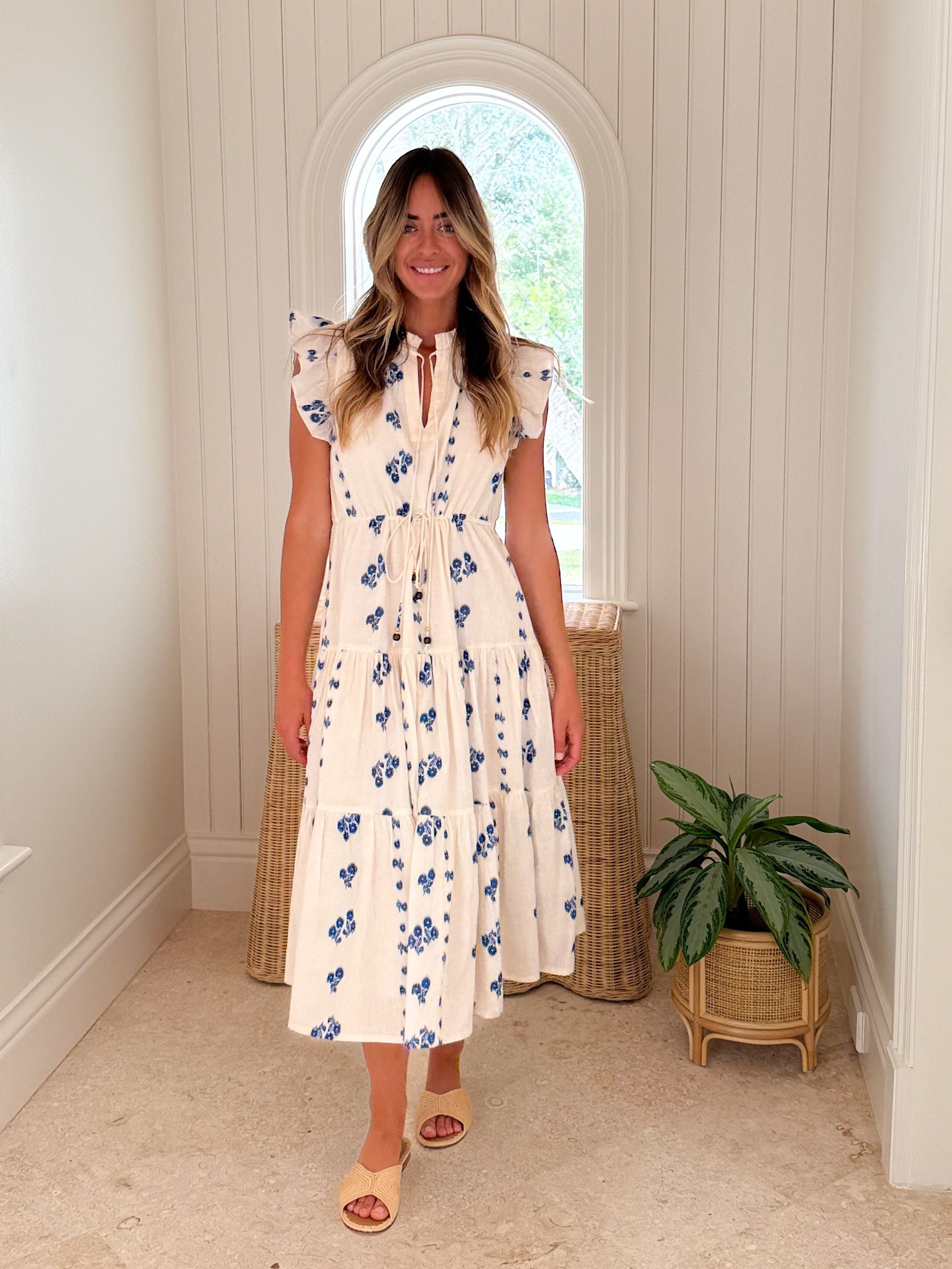 OLIPHANT Cinched Flirty Midi Dress Wicklow Blue
