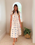 OLIPHANT Cinched Flirty Midi Dress Wicklow Blue