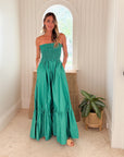 KASIA Cosmos Strapless Smocked Maxi Dress Green