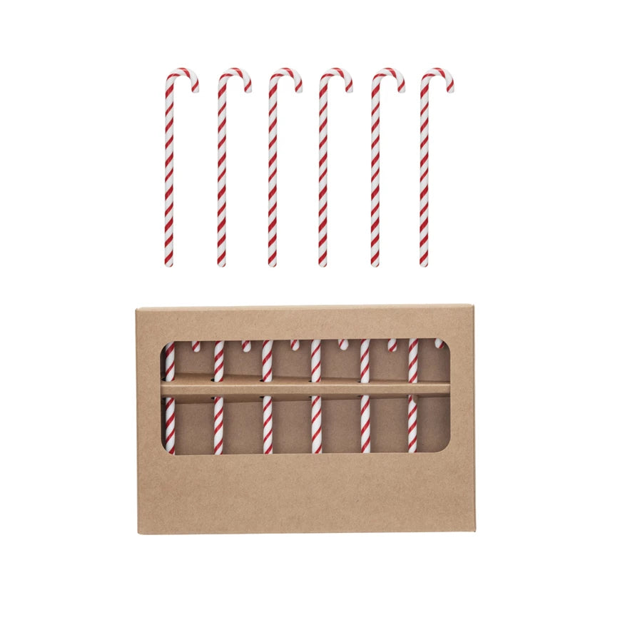 Glass Candy Cane Shaped Stir Sticks-Set/6