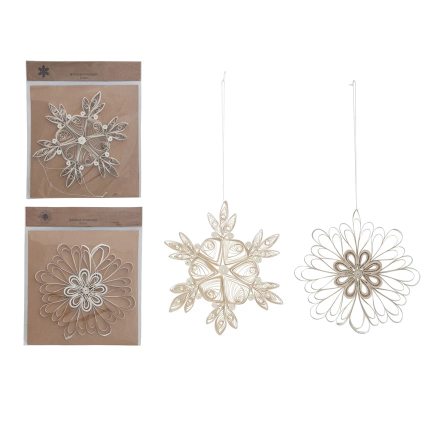 Handmade Quilling Snowflake Ornament- Set/2 Different Styles
