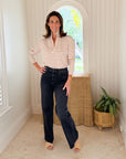 FRANK & EILEEN Patrick Popover Vintage White/Camel Stripe Jersey