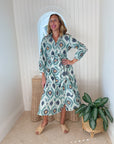 FINAL SALE GUADALUPE Ariel Ikat Dress Green