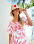 SMOCK LONDON Josefine Butler Dress Aquafresh Stripe w/ Big Apple