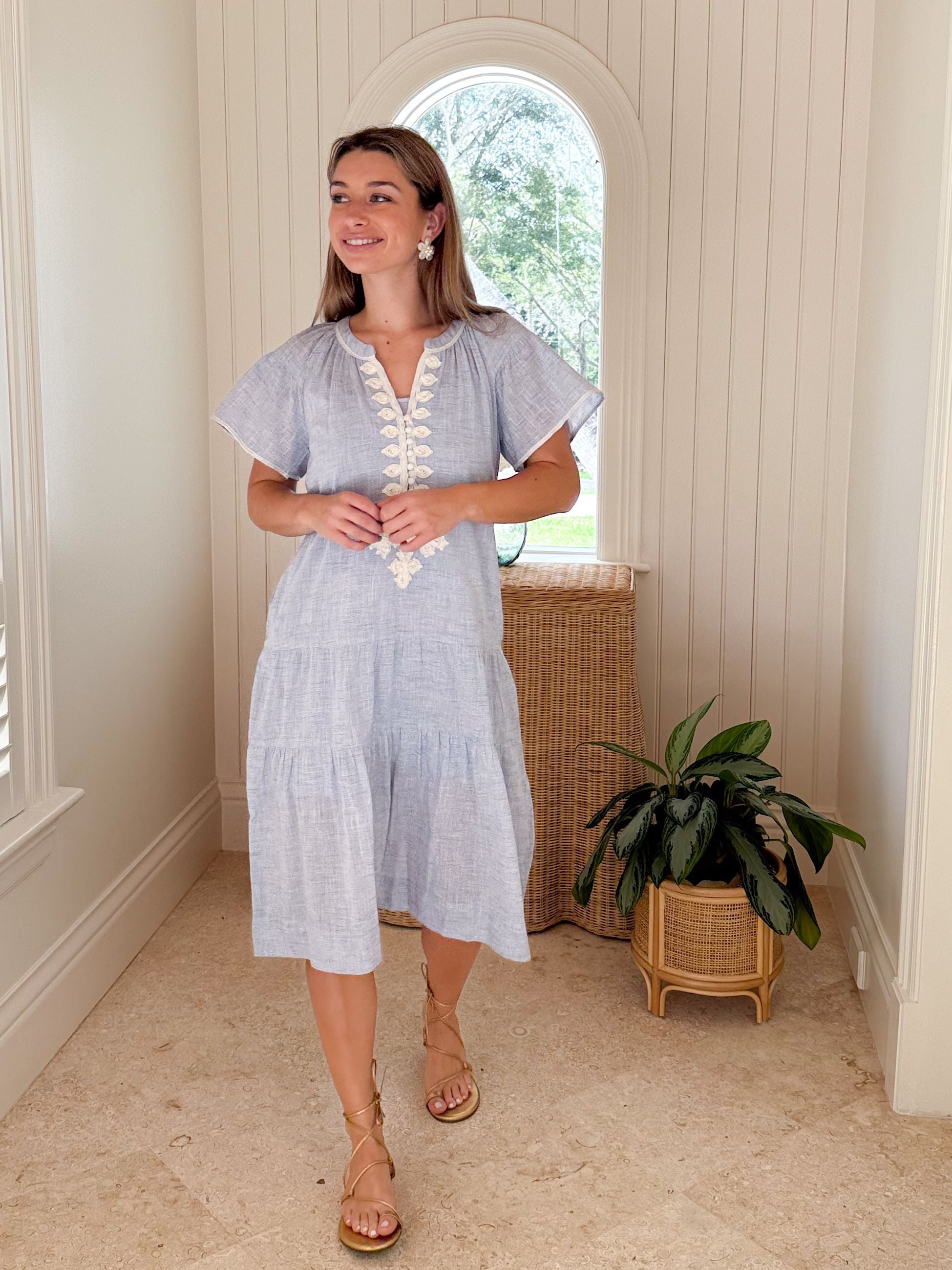 ROSE AND ROSE Uxbridge Dress Blue w/ White
