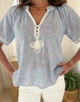 ROSE AND ROSE Short Sleeve Top Foxglove Blue