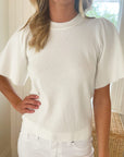 MINNIE ROSE Flared Sleeve Crewneck Top White