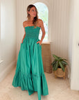 KASIA Cosmos Strapless Smocked Maxi Dress Green