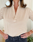 FRANK & EILEEN Patrick Popover Vintage White/Camel Stripe Jersey