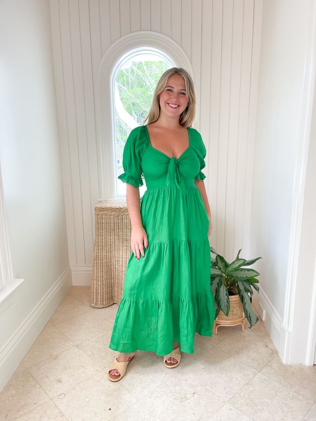 FINAL SALE PINK CITY PRINTS Hannah Dress Parakeet Linen