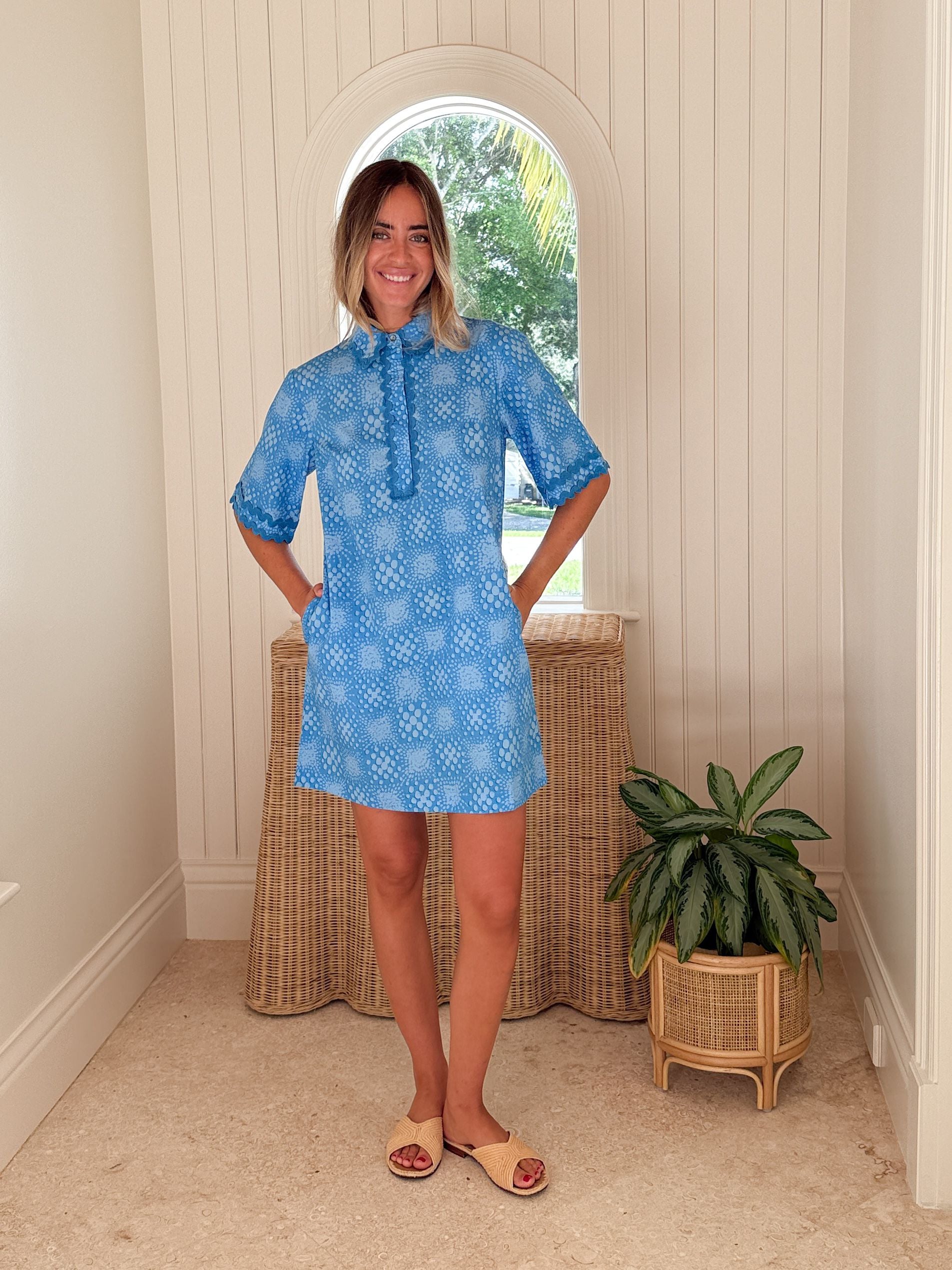 OLIPHANT Mini Collared Shirt Dress Matrix Blue