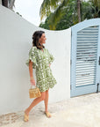 FITZROY & WILLA Soleil Mini Dress Grass Ikat Block