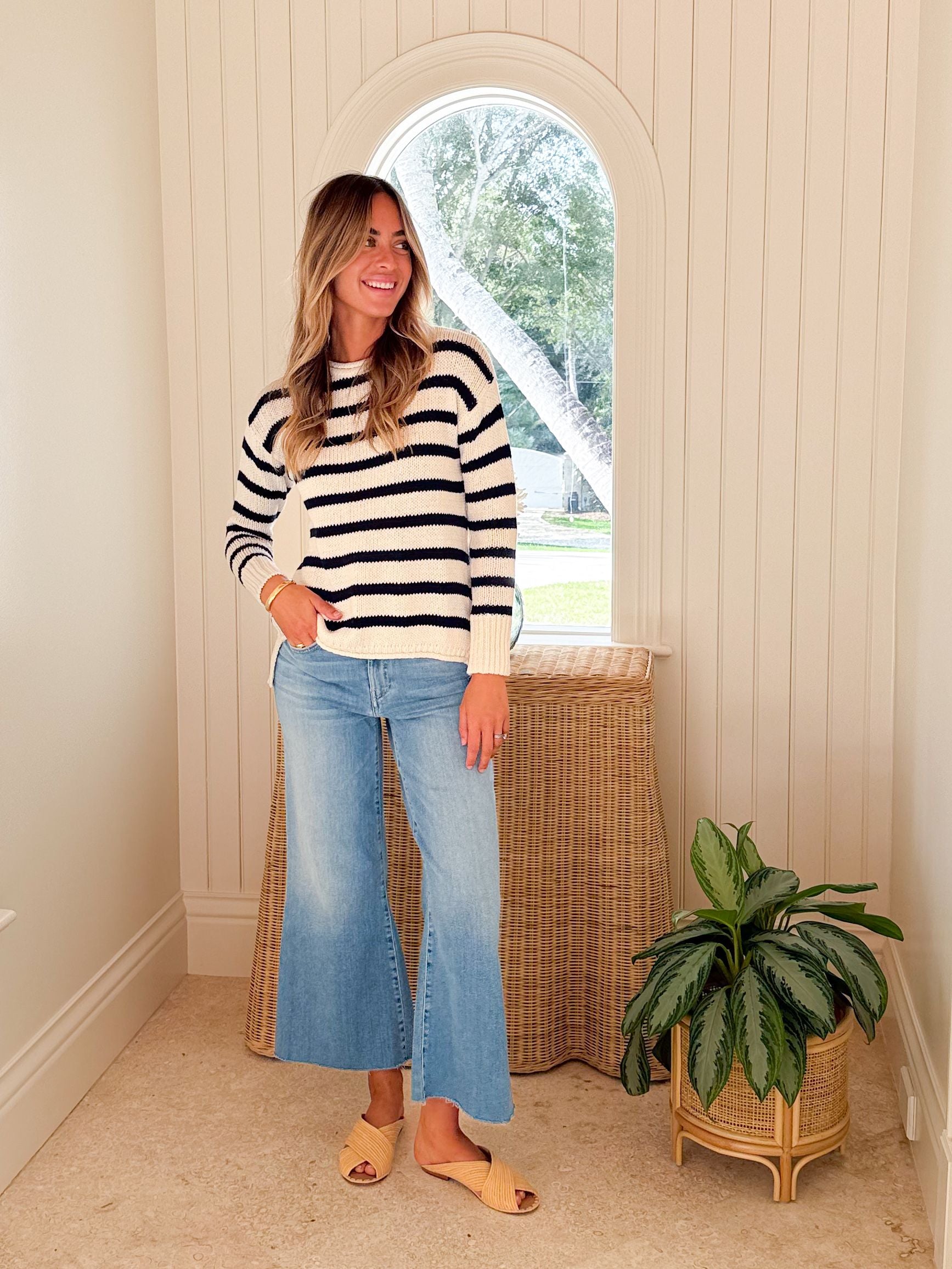 HIHO Relaxed Crew Sweater Night Sky Stripe