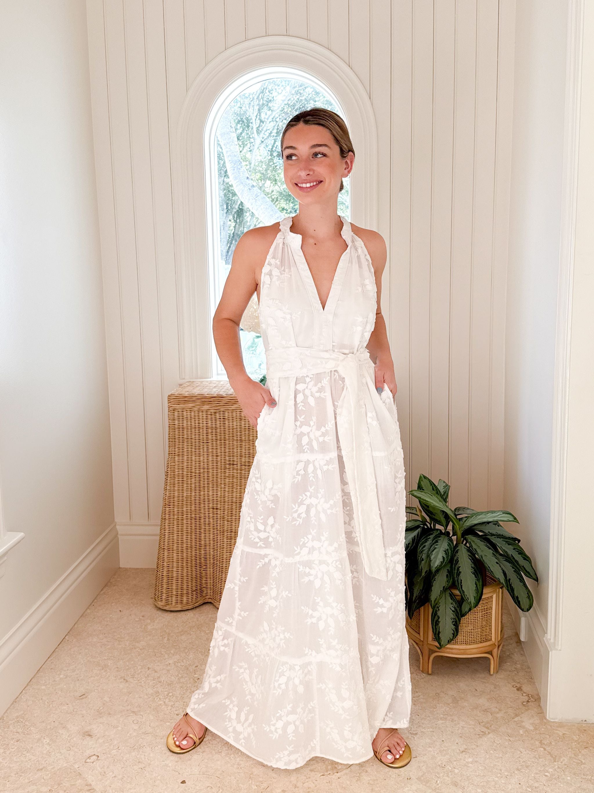 knee length dresses for ladies LIDO LINEN AND LACE MAXI DRESS main image 0