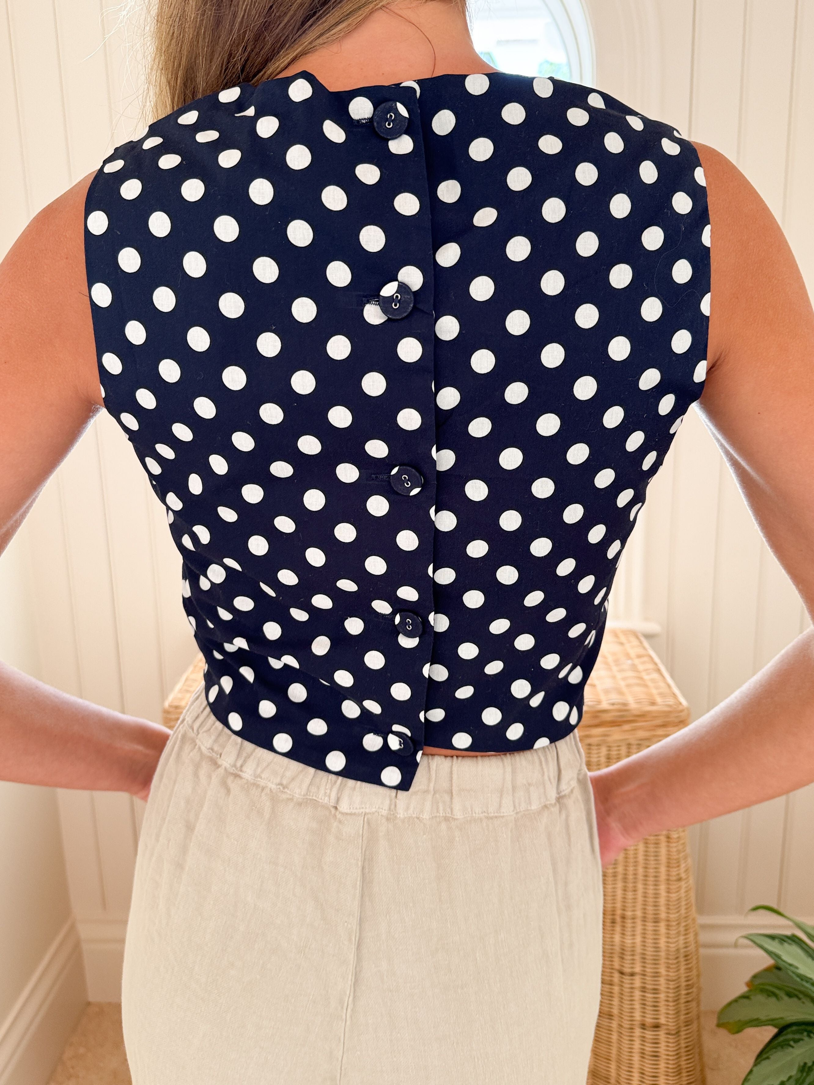 PROSPERINA Ellie Crop Top Navy Polka Dot