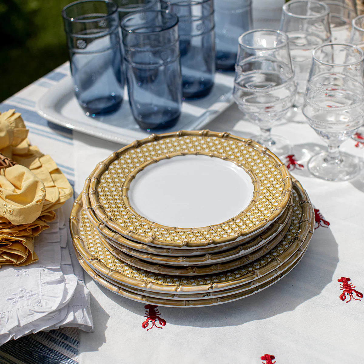 JULISKA Bamboo Caning Melamine Salad Plate-Set/4