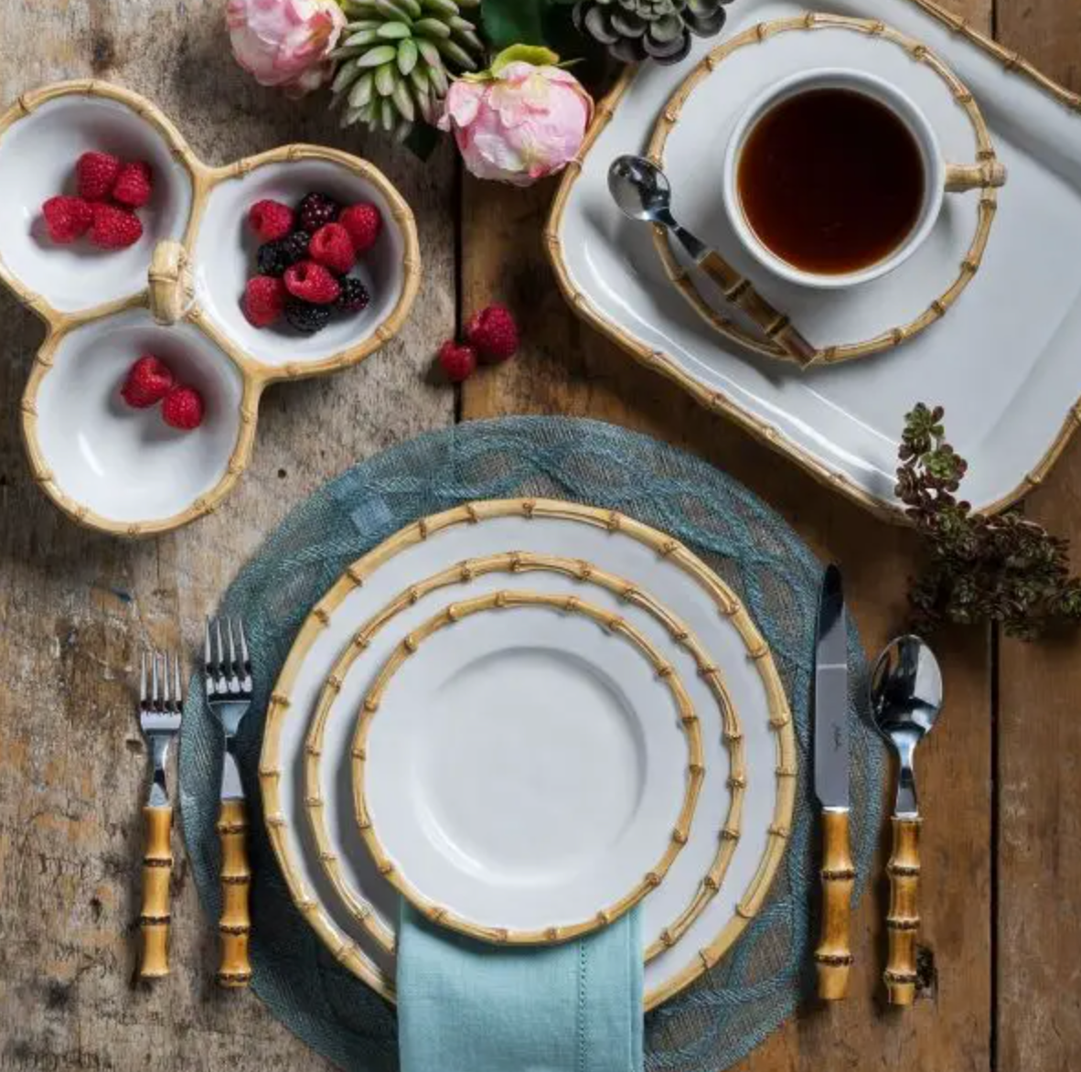 JULISKA Bamboo Natural Dessert/Salad Plate-Set/4