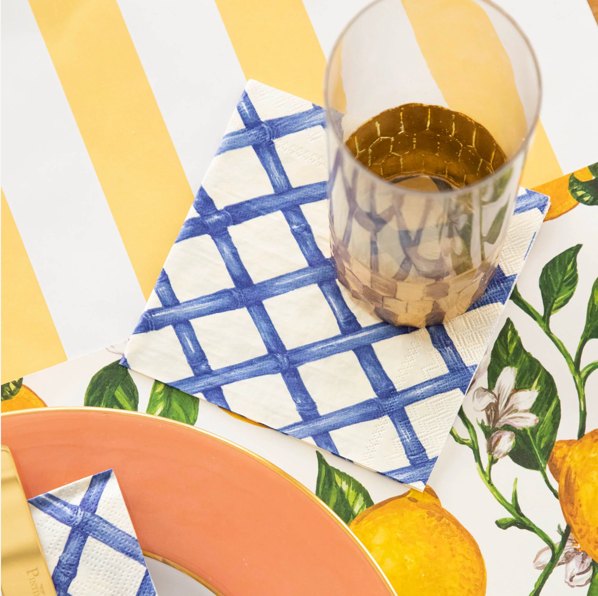 Blue Lattice Cocktail Napkin Set/20