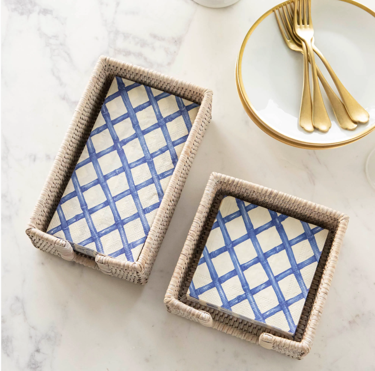 Blue Lattice Cocktail Napkin Set/20