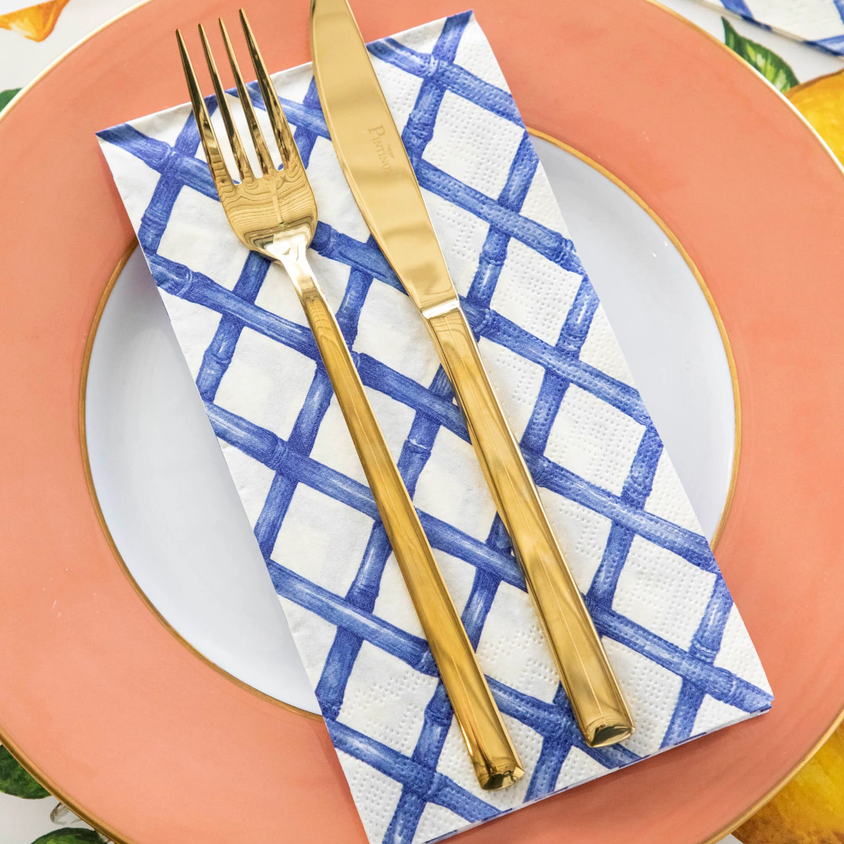 Blue Lattice Guest Napkin Set/16