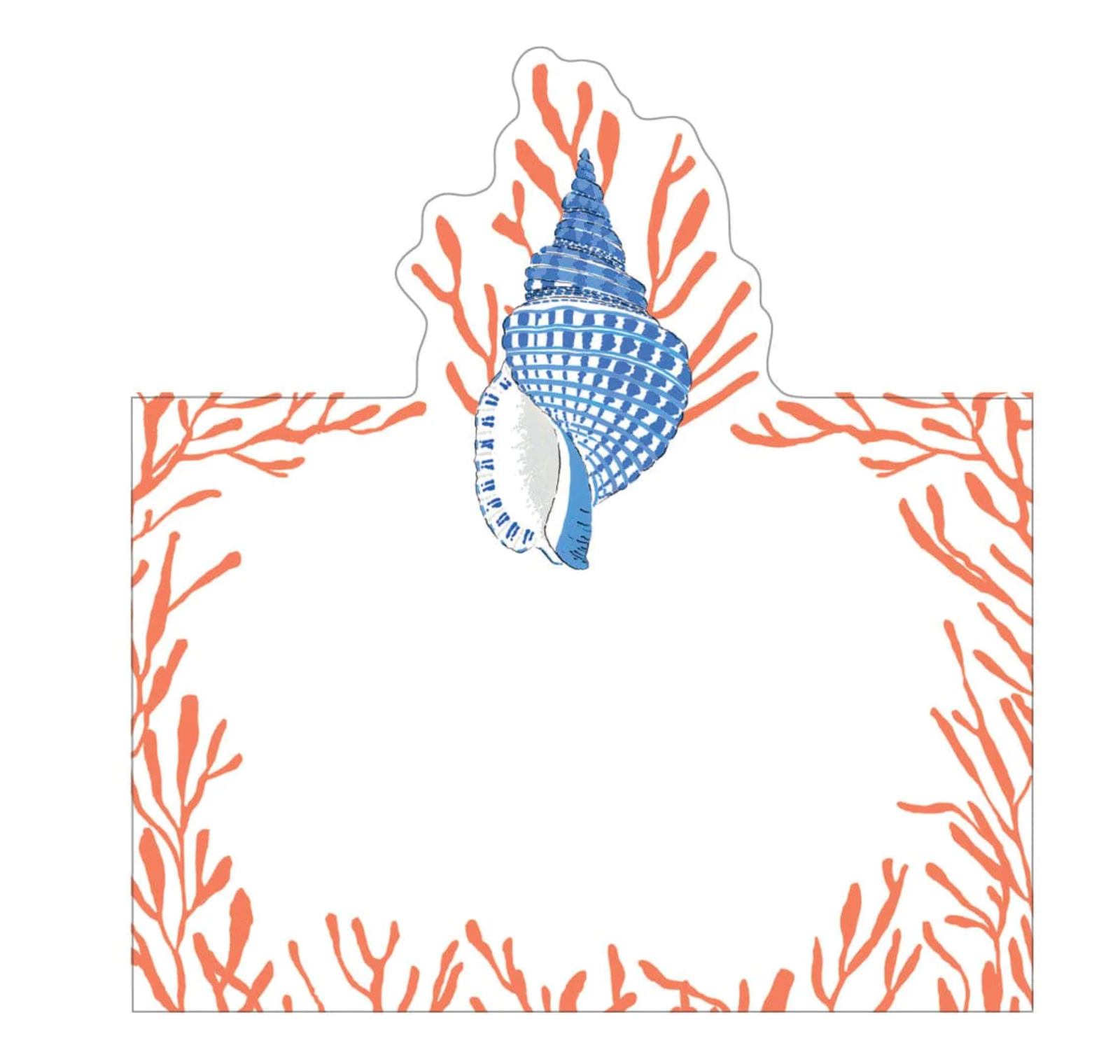 Shell Toile Place Cards in Coral & Blue- Set/8
