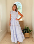 OLIPHANT Sleeveless Smocked Maxi Dress Chatham Blue