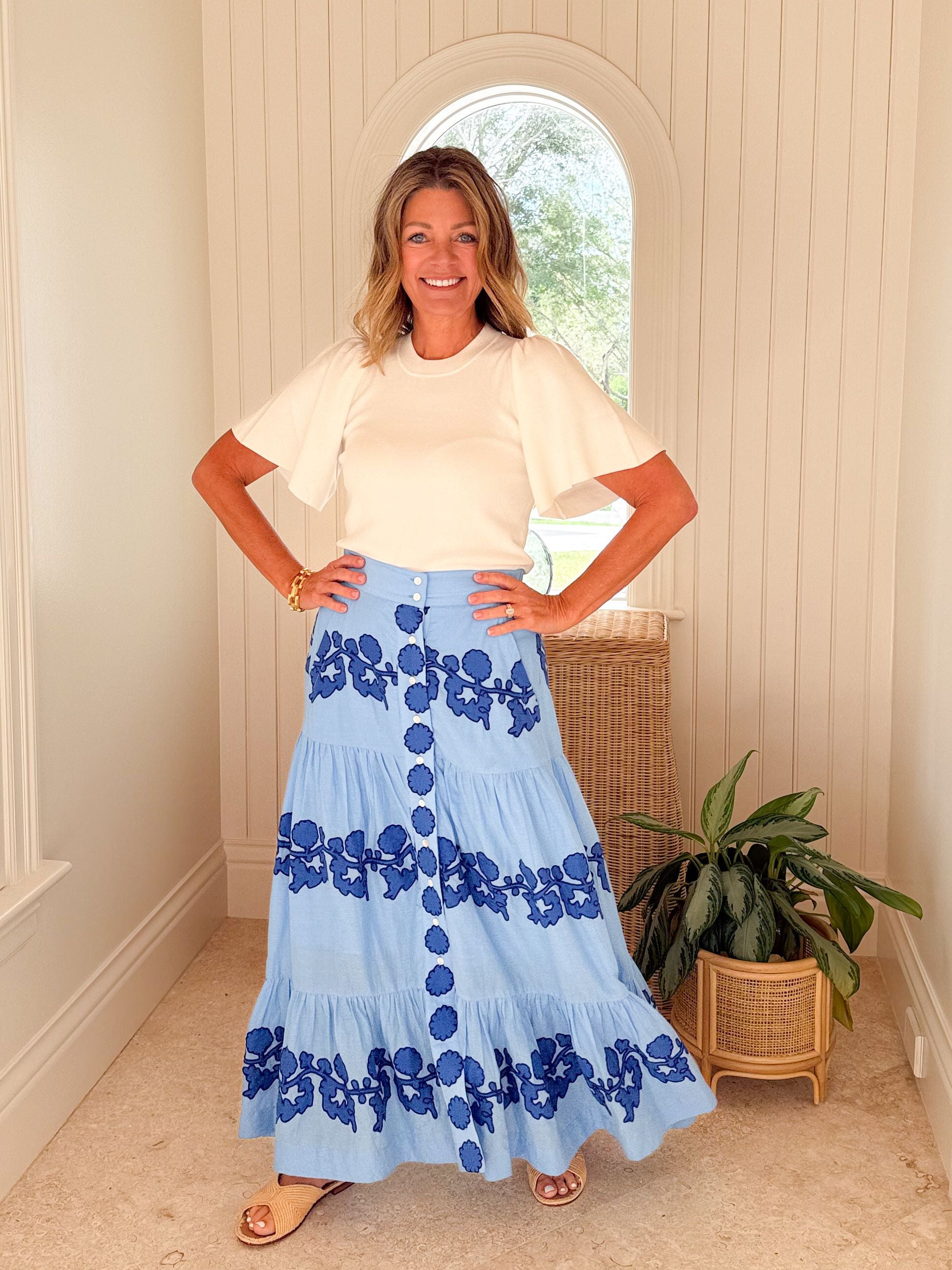 OLIPHANT Button Front Skirt Tangier Blue