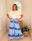 OLIPHANT Button Front Skirt Tangier Blue