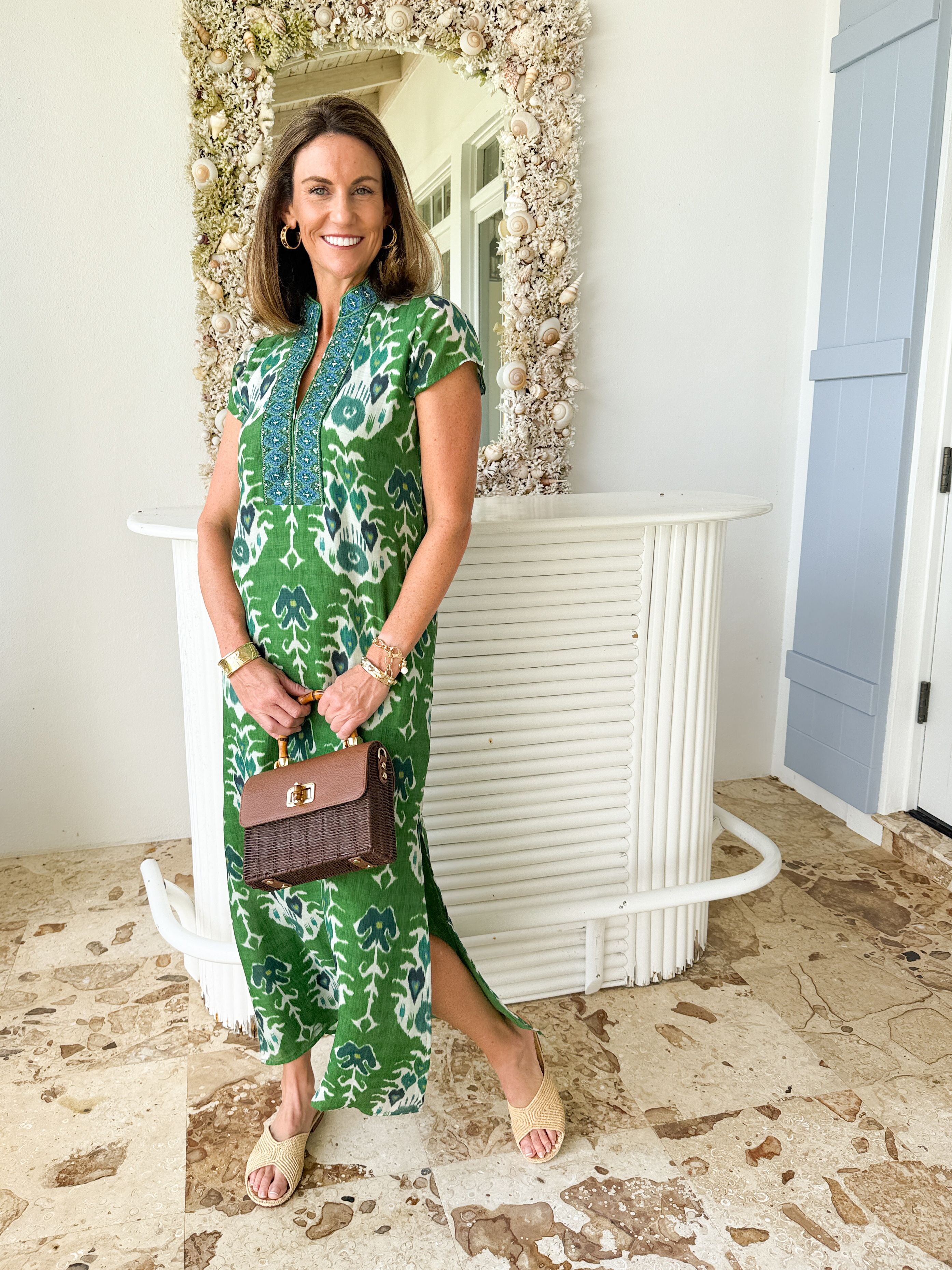 BELLA TU Lana Caftan Ikat Green
