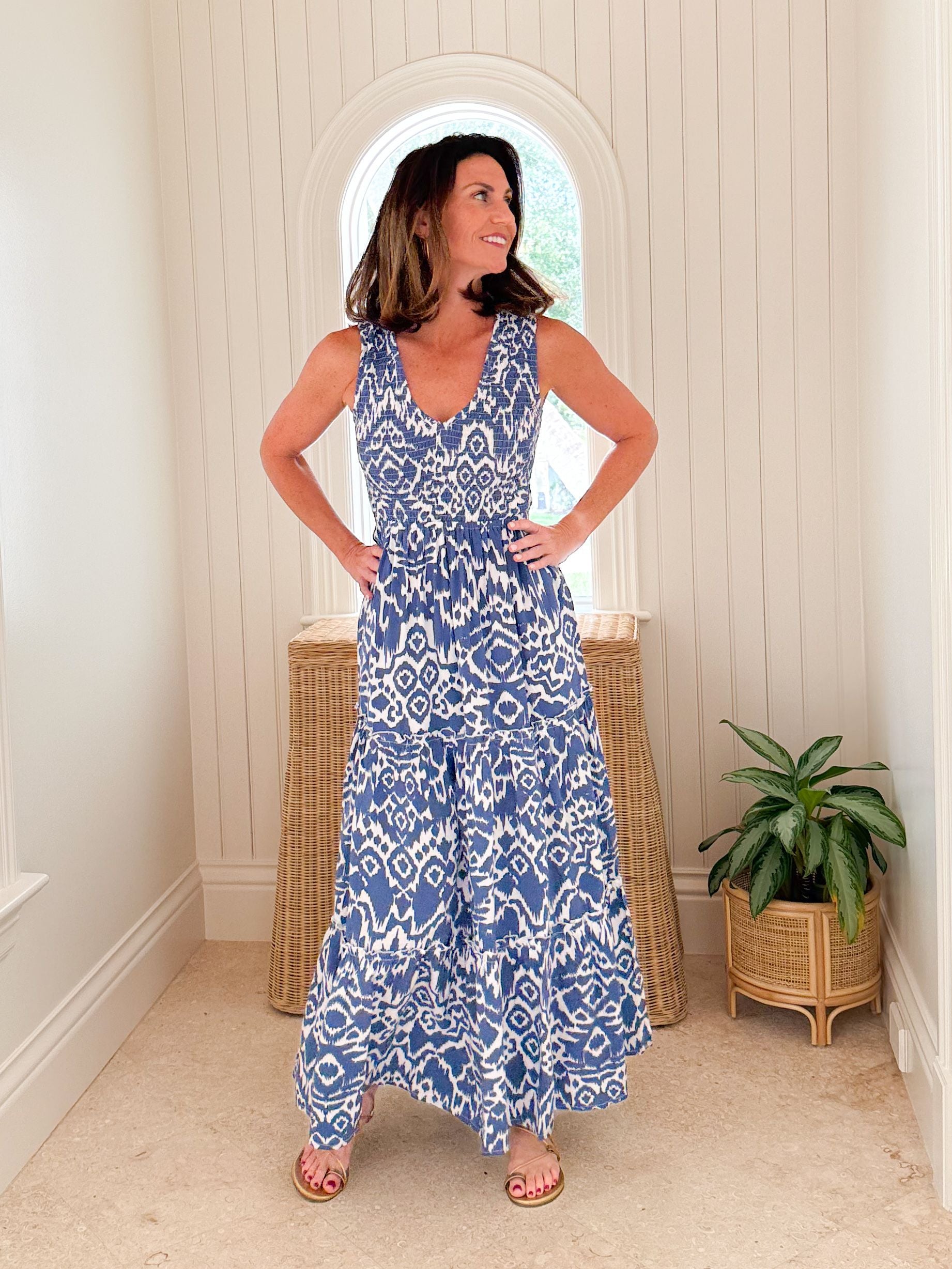 WALKER &amp; WADE Amanda Dress Denim Blue Ikat