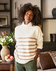 FRANK & EILEEN Monterey Sweater Ivory w/ Camel Stripe