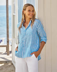 FRANK & EILEEN Eileen Button Up Turquoise/White Stripe