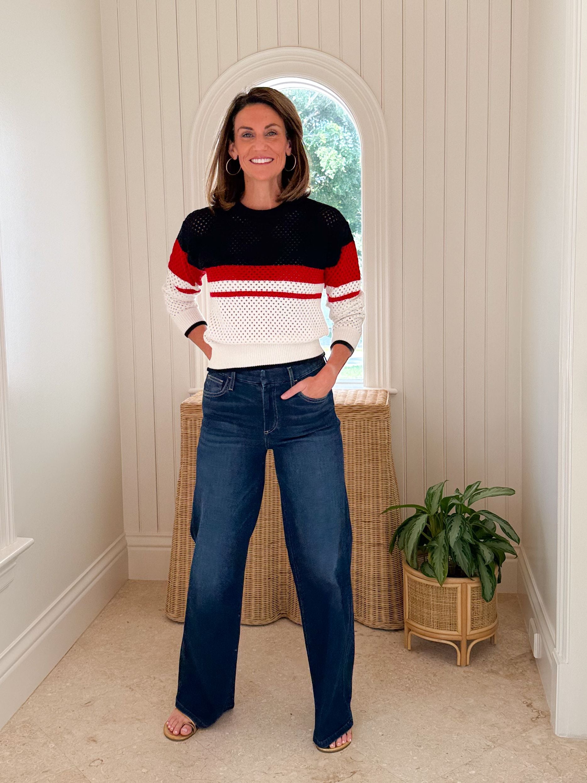 WALKER &amp; WADE Riverside Crewneck Sweater Red/White/Blue Stripe