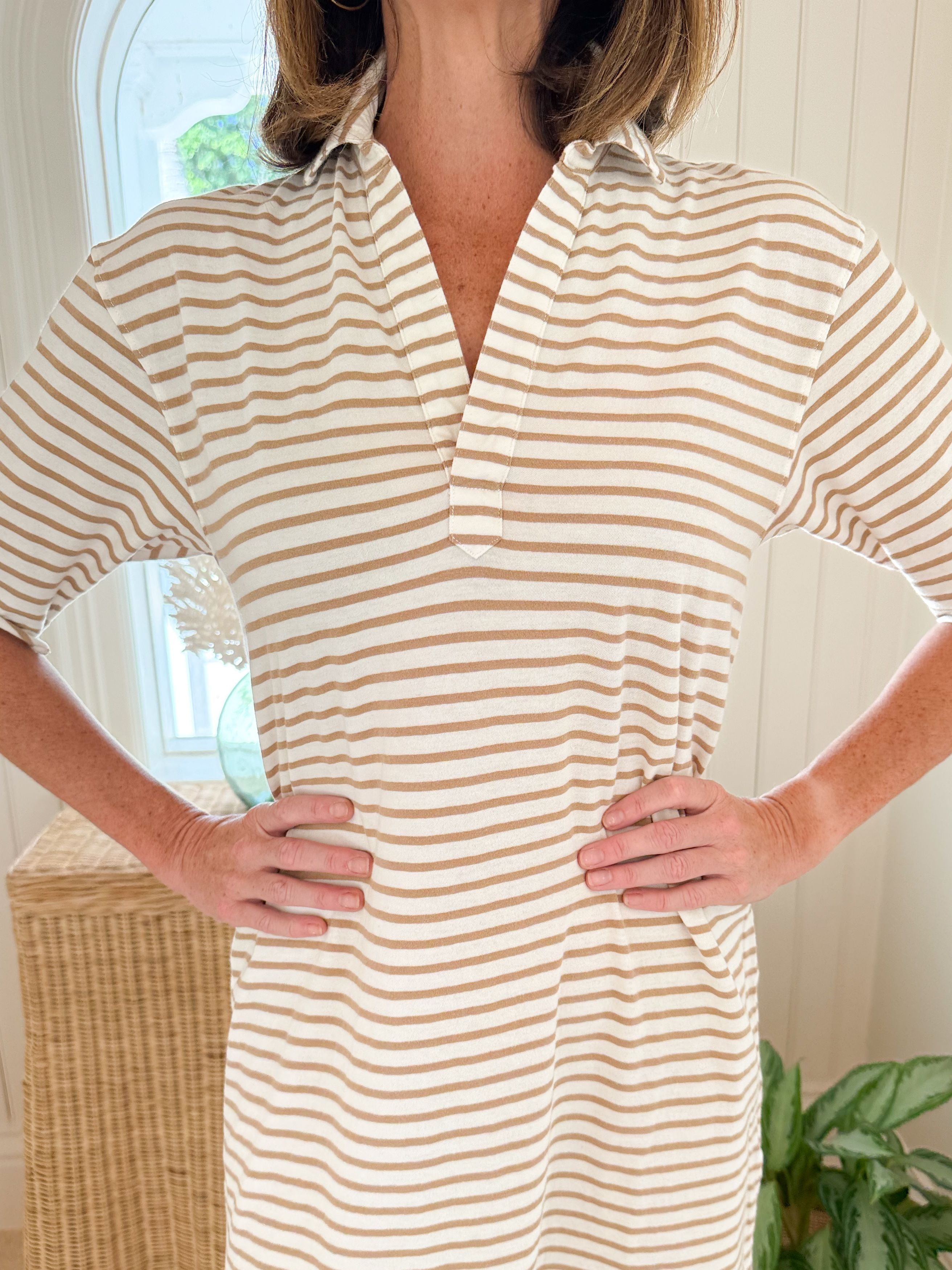 FRANK &amp; EILEEN Mini Emma Dress Vintage White/Camel Dress
