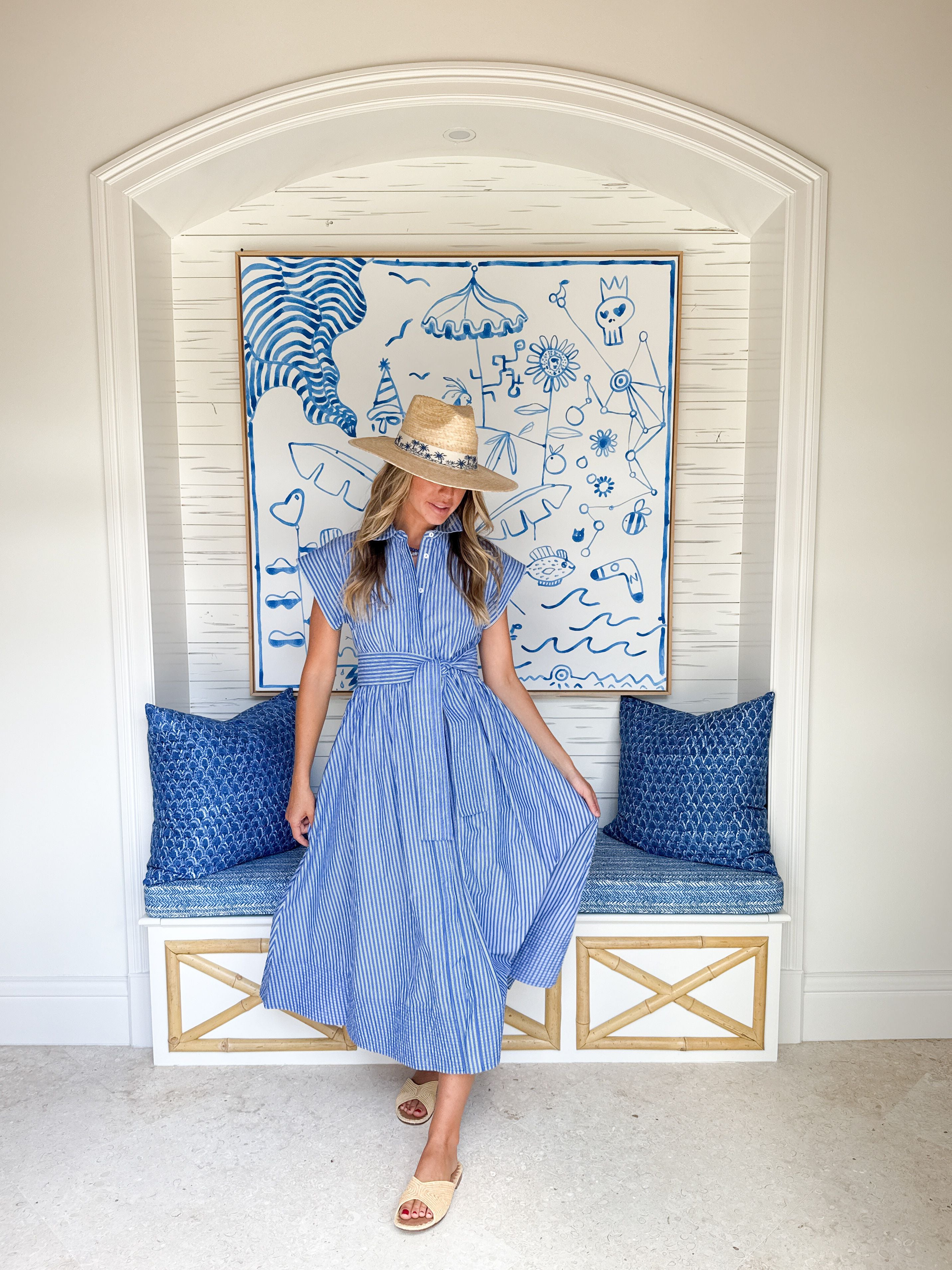 OLIPHANT Belted Shirt Dress Devon Blue