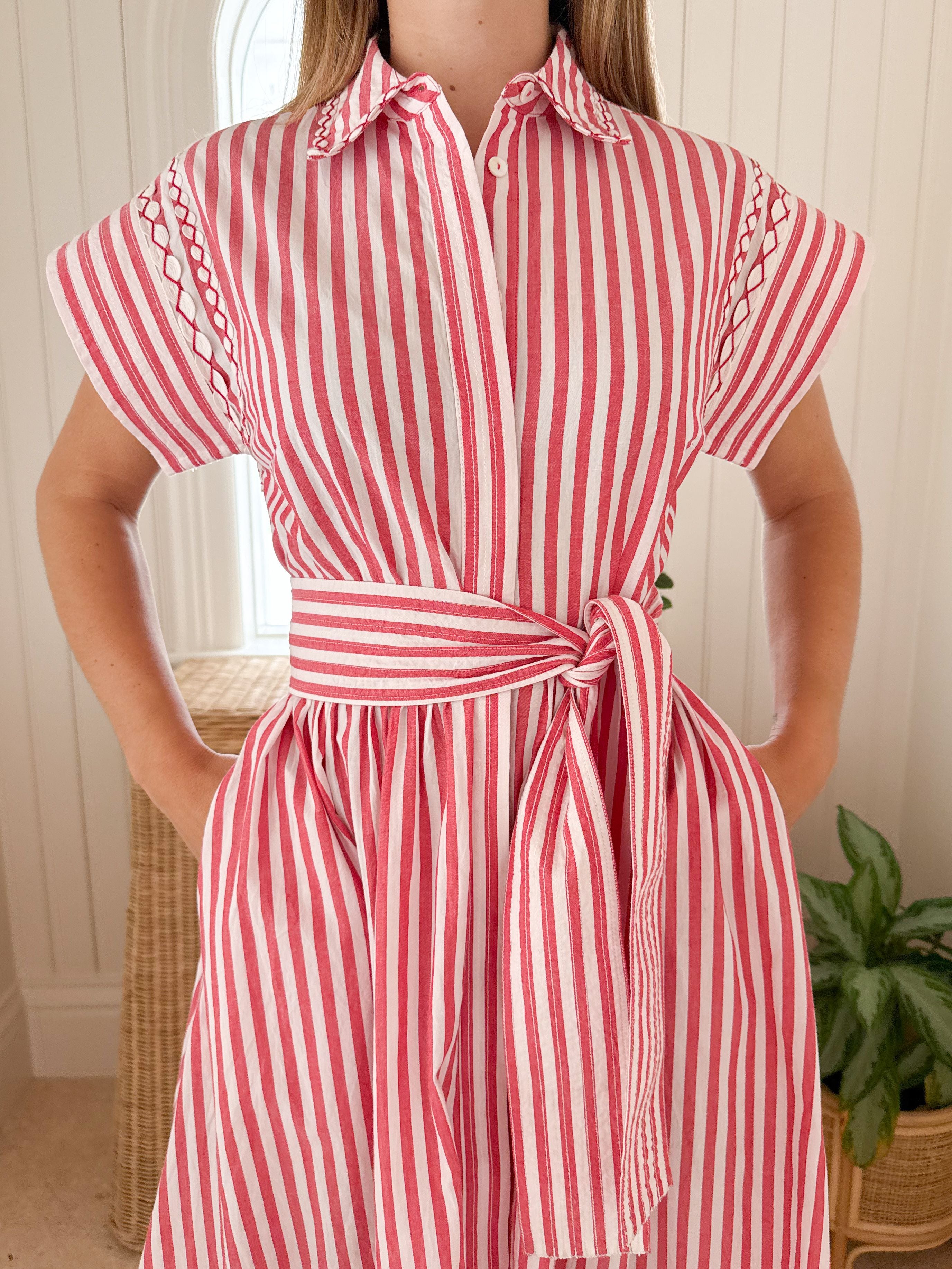 OLIPHANT Belted Shirt Dress Sconset Red