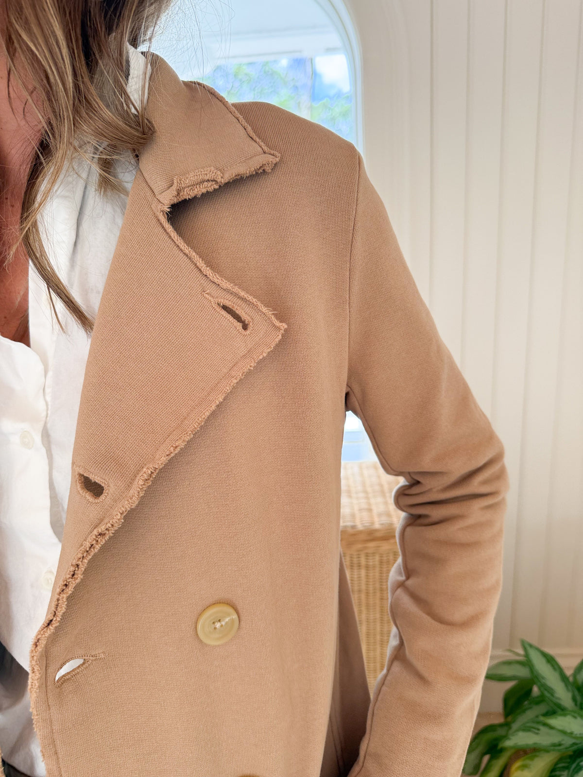 FRANK &amp; EILEEN Belfast Sweatshirt Trench Coat Camel