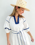 ROSE AND ROSE Fulham Dress White w/ Blue