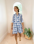 OLIPHANT Long Sleeve Mini Shirt Dress Marion Blue