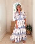 OLIPHANT V-Neck Cuffed Maxi Laguna Blue