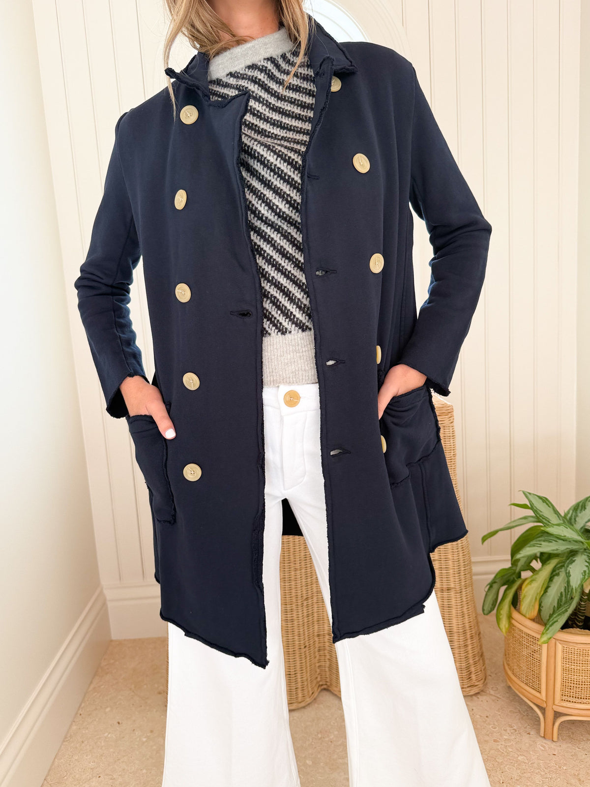 FRANK &amp; EILEEN Belfast Sweatshirt Trench Coat Classic Navy