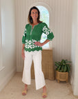 ROSE AND ROSE Daisy Applique Top Gladiola Green